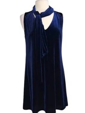 Laundry By Shelli Segal Navy Velvet Mini Dress with Scarf Tie